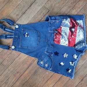 Justice red white and blue sequin shortalls